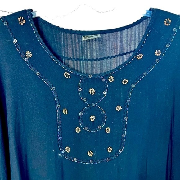 Meetu Magic Boho Kimono Black Beaded Fringe Tassel Hem Arm Holes Cover Up 1XL - Picture 4 of 11